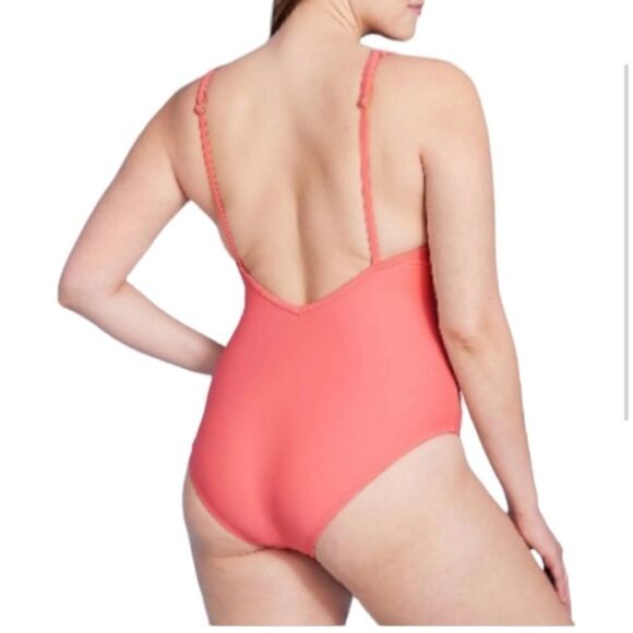 Kona Sol V-Neck Over The Shoulder High Leg One Piece Swimsuit NWT Size 22W Coral - Picture 2 of 9